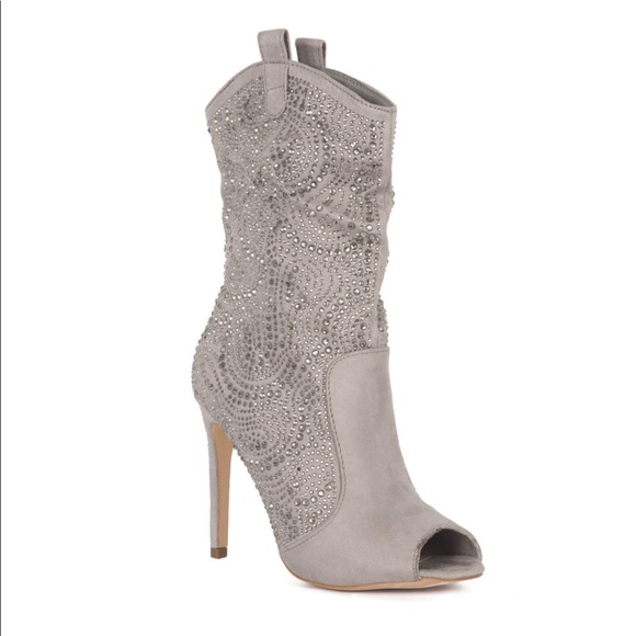 Peep Toe Embellished Bootie Like NEW - Picture 1 of 8